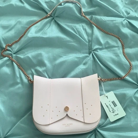 Ted Baker London Barkley pink genuine leather crossbody with gold rose chain - Picture 2 of 11